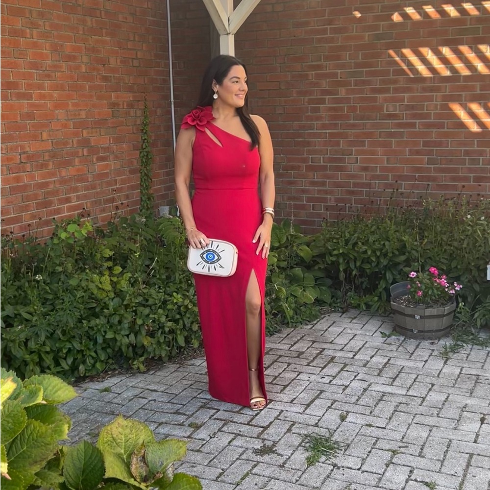 Xscape Vibrant Red One-Shoulder Gown